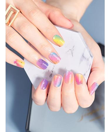 EBANKU Semi Cured Gel Nail Strips 20 Stickers Colorful Rainbow Gel Nail Polish Stickers Wraps Adhesive Gel Nail Stickers with Nail File Stick and Sealing Strip (UV/LED Lamp Required) - Buy Online on GoSupps.com