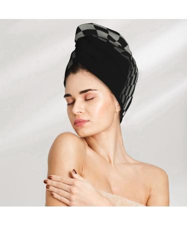 3D Black & White Checkerboard Hair Towel | Ultra-Soft Super Absorbent Microfiber Wrap for Long Curly & Thick Hair - Quick Dry Coral Velvet - Buy Online on GoSupps.com