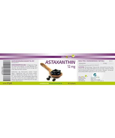 Vita2you Astaxanthin 12mg - Premium 60 Softgel Capsules from Haematococcus Pluvialis - High Dose MCT Oil - 4 Month Supply - Buy Internationally - Buy Online on GoSupps.com