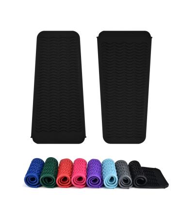 AOKLANT 2 Pack Heat Resistant Silicone Mat Pouch for Curling Iron Hair Styling Tools,Flat Iron (2 Pack, Black) 2 Pack Black