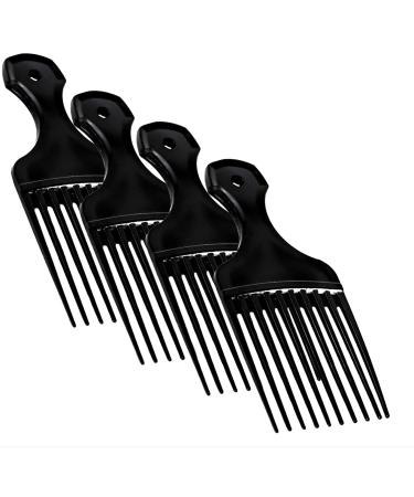 Plastic Hair Pick Comb Wide Tooth Afro Lift Picks - Pack of 4 Combs - 5.25 Inch - for Hair Styling Lifting Detangling Adding Volume for Long Curly and Thick Hair Wigs and Beards for Men & Women