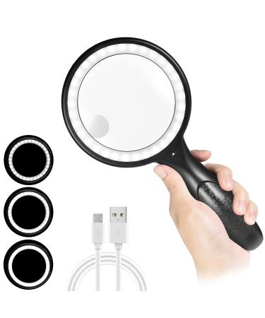 A magnifying glass with light 60 subject 33 LED hand magnifying glasses with light USB charging Lupe 3 modes reading upe for seniors children jeweler hobbies black - Buy Online on GoSupps.com