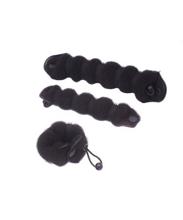 Set of 3 Magic Hair Styling Styler Hot Hair Donut Bun Ring Styler Maker (1 large+2 small) (Black)