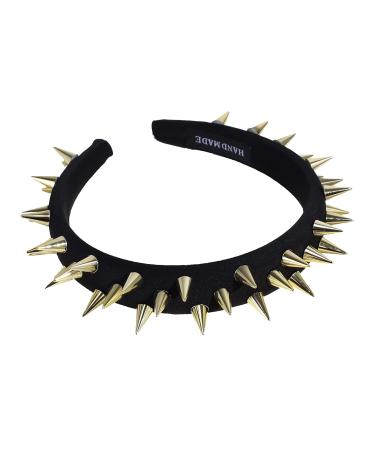 Miaija Studded Headband Punk Style Rivet Headband Spike Headband Hair Hoop Wicked Queen Headpiece for Women (Gold)