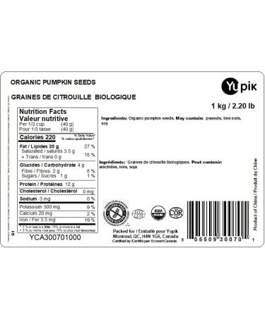 Yupik Organic Raw Pumpkin Seeds No Shell 1 kg 6 Count Gluten-Free Non-GMO Kosher Vegan Shelled Pepitas Salt-Free Plant-Based Protein Source of Fiber Healthy Snacks For Baking & Topping 6 kg Pumpkin Seeds - Buy Online on GoSupps.com