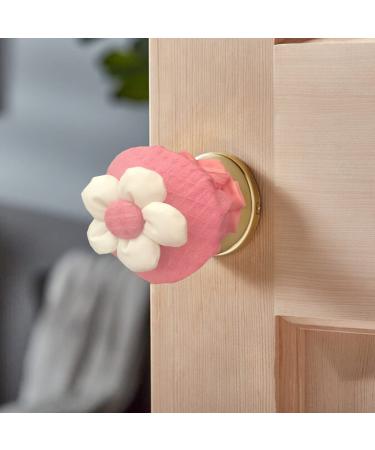 Door Knob Covers for Regular Round Door Handle, Reusable and Washable Made with Cotton Cloth and Thick Sponge Pad, 4 PCS Rose Red