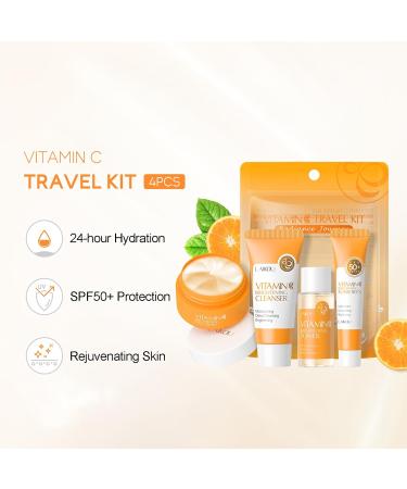 Vitamin C Travel Skincare Set | 4-Pack Face Routine Kit for Teenage Girls & Women | Cleanser Toner Face Cream Sunscreen SPF50 - Perfect Travel Essentials Gift Set - Buy Online on GoSupps.com