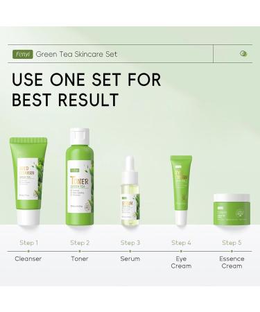 Green Tea Skin Care Set for Women/Teens with Cleanser Toner Serum Eye Cream and Face Cream Deep Cleansing Oil Control Hydrating  - Buy Online on GoSupps.com