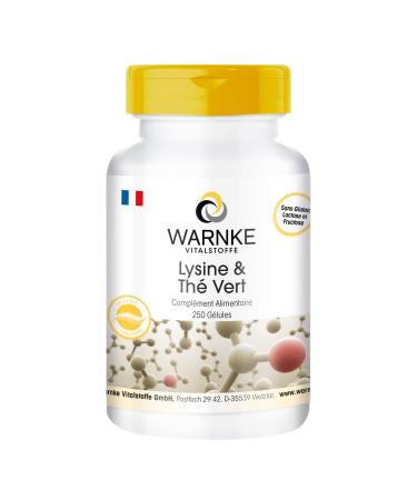Lysine and Green Tea 500 mg L-Lysine 200 mg - Green Tea Extract - 250 Capsules - Vegetarian - 50% Polyphenols | Warnke Vitalstoffe - Quality from German Pharmacies