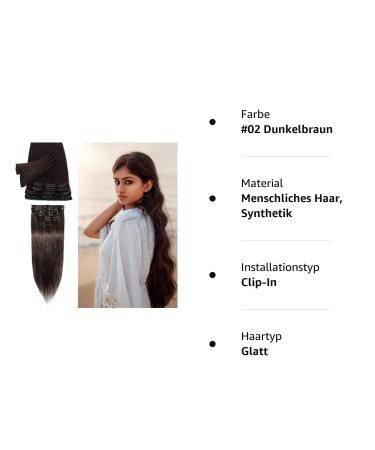 Elailite Clip In Extensions Real Hair Balayage - 18 Clips 20cm 45g - #02 Dark Brown - Premium Smooth Quality - Buy Online on GoSupps.com