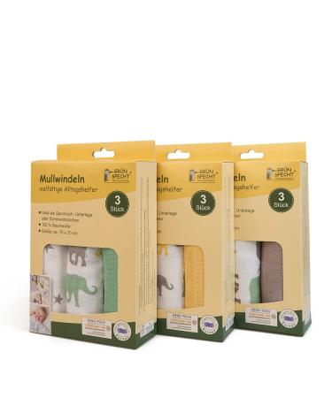Green Woodpecker Mullwindeln 70x70cm - 100% Cotton Spitting Towels Skin-Friendly & Suction-Strong Set of 3 with Stars & Elephants - Buy Online on GoSupps.com
