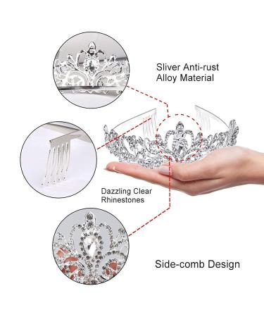 Didder Silver Crystal Tiara Crown for Women - Elegant Princess Bridal Wedding Prom Costume Accessory - Buy Online on GoSupps.com