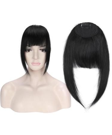 Bangs Clip in Bangs Real Human Hair Bangs for Women Clip on French Bangs Real Hair Nice Natural Flat Neat Bangs with Temples 1Pcs for Women Curved Bangs for Daily Wear (Color : #1)