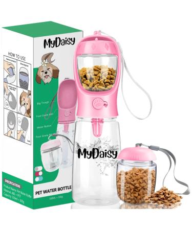 Mydaisy 550ml Spiral drinking bottle dogs for on the go with 100g feed container - dog drinking bottle with large capacity suitable for dogs puppies and cats dog accessories to go pink - Buy Online on GoSupps.com