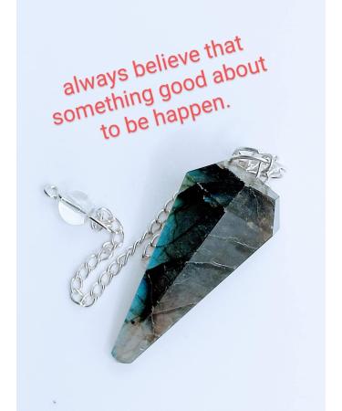 Labradorite Crystal Dowsing Pendulum - Expertly Crafted 1.7-inch Cone with 7-inch Silver Chain - Energy Balancing Healing Divination Tool - Comes with Elegant Velvet Pouch - Buy Online on GoSupps.com