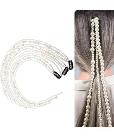 Minkissy Beaded hair clip Faux Pearls Strand Tassel Chain Hair Accessories Ponytail Decor Hair Extensions Hair Decoration for Party Wedding Daily - Buy Online on GoSupps.com