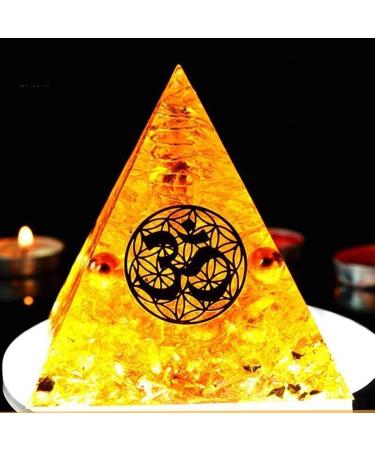 VNSTKWW Moonstone & Citrine Crystal Orgone Pyramid | Energy Tower | Reiki Chakra Healing | Flower of Life Design | Orgonite Pyramid Gift - Buy Online on GoSupps.com