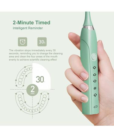 Upgrade USB Electric Toothbrush Set - IPX7 Waterproof Smart 5-Speed Timer & 6 Brush Heads for Effective Oral Care (Green - Buy Online on GoSupps.com
