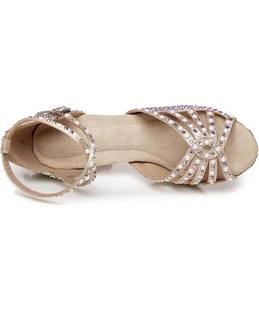 JUODVMP Women's Rhinestone Latin Dance Shoes Satin Ballroom Salsa Performance Shoes - Nude, 3 Inch Heel - Buy Online on GoSupps.com