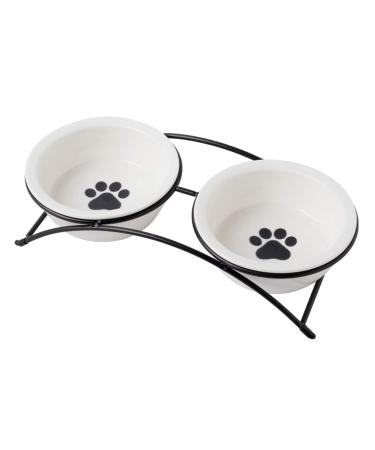 KitchenLeStar Cat Bowls,Dog Bowls,Ceramic Elevated Pet Raised Cat Food Bowls Set,12 Ounce Small Dogs Bowls,Dishwasher Safe 2 Dog Paw Pattern bowls & Black Stand