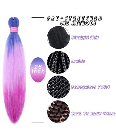 Braiding Hair Pre Stretched 26 Inch Ombre 6 Packs/Lot Purple High Temperature Synthetic Fiber Colored Hair Extensions for Braiding - Blue/Light Purple/Purple - Buy Online on GoSupps.com
