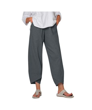 Bell Bottom Pants for Women Plus Size Women's Casual Summer Lightweight Wide Leg Loose Cotton Cropped Tulip Pants 4X-Large 1-dark Gray