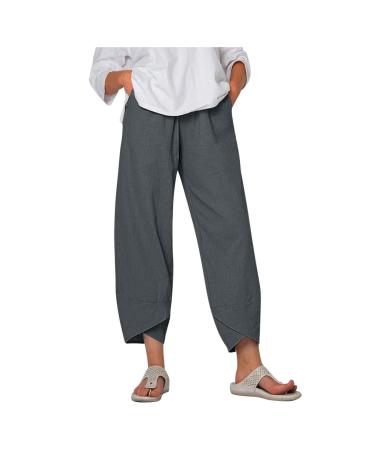 aihihe Women Wide Leg Pants Plus Size Casual Loose Elastic Waist Cotton Trouser Cropped Wide Leg Pants X-Large A-dark Gray