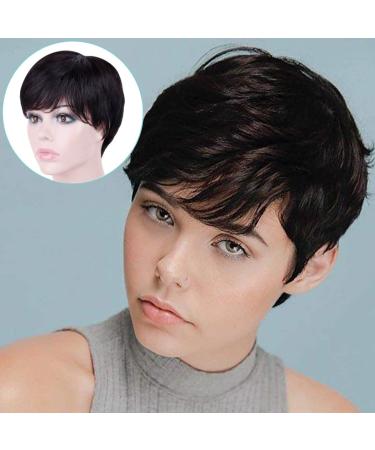 Becus real hair wig women short pixie cut short smooth layered short -haired wig black with short hair for daily party clothing costume party (of course black # 1b) natural black # 1b - Buy Online on GoSupps.com