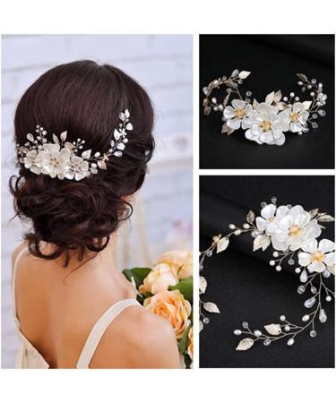 JUSTUSNX Bride Wedding Hair Pieces Pearl Hair Vines Silver Crystal Headpiece Flower Headband for Women and Girls Hair Styling Accessories - Buy Online on GoSupps.com