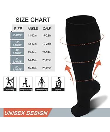 Cheeroyal 2-Pack Plus Size Compression Stockings for Men & Women | 20-30 mmHg | Extra Wide Calf | Knee-Length | 4XL Black - Buy Online on GoSupps.com