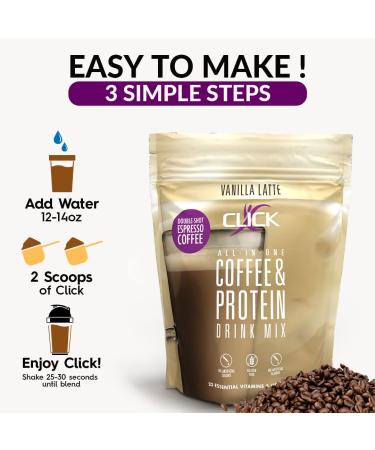CLICK All-in-One Protein & Coffee Meal Replacement Mix - Vanilla Latte | 10 Single-Serving Packets - International Shipping - Buy Online on GoSupps.com