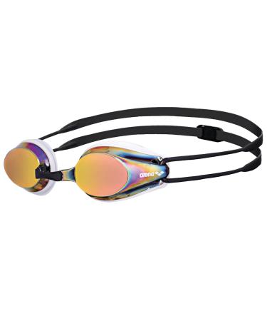 Arena Tracks Anti-Fog competition swimming goggles unisex for adults swimming goggles with UV protection 4 interchangeable nose bars silicone seals multi-colored (white-redcopper-black) mirrored glass glasses