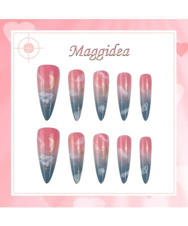 Acrylic Cloud Stick on Nails - 24pcs Extra Long Press On Nails Pink and Blue Sky Ballet Fake Nails - With Glue for Women and Girls - Buy Online on GoSupps.com