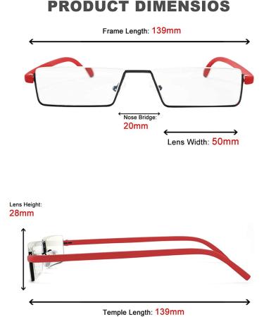 Half Frame Blue Light Blocking Reading Glasses TR90 Rim Readers with Case - Lightweight Unisex Design (Red, 1.0x) - Buy Online on GoSupps.com