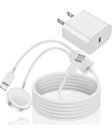 USB C Charger for Apple Watch, Apple MFi Certified 2-in-1 iPhone & iWatch Charger Fast Charging Cable, Smart i Watch Charger Block for Apple Watch Series 8/7/SE/6/5/4/3/2/1 & iPhone 14/13/12/11 White 6Ft