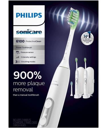 PHILIPS Sonicare 6100 ProtectiveClean Rechargeable Toothbrush - White (2 Pack) | Best International Shipping - Buy Online on GoSupps.com
