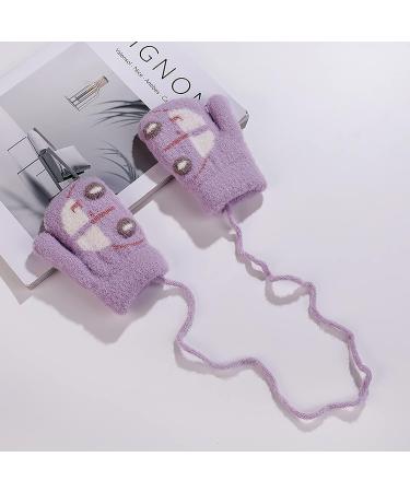 Fox Knitting Full Finger Gloves for Toddler Kids | Winter Thermal Plush Lining | 1-3 Yrs | Car/Purple - Buy Online on GoSupps.com