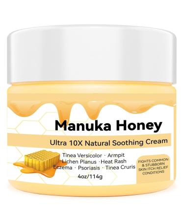 Max Strength Treat Natural Organic Manuka Honey Cream Ointment Soothing Relief for Leg Stomach Armpit Foot Hand Dry Heat Rash Itching Eczema Psoriasis 4 Fl Oz (Pack of 1)