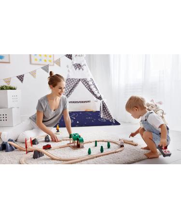 Portable Baby Play Mat | Machine Washable & Foldable Crawling Mat | Soft Non-Toxic Playpen Mat for EIH and Fodoss | 47x47 Square Dark Blue Bear Design | Ideal for Infants & Kids | Non-Slip, Pack of 1 - Buy Online on GoSupps.com