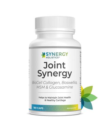 Synergy Holistics | Joint Synergy - Joint Support with BioCell Collagen - Glucosamine Chondroitin Hyaluronic Acid MSM and Boswellia - Collagen Type 2 Supplement for Joints - Enhanced Cartilage Maintenance - 180 Veg Caps