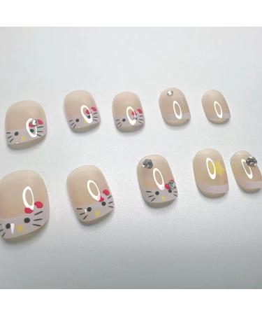 24Pcs Short French Tip Press on Nails - Cute Stars & Rhinestones Designs | Acrylic Fake Nails for Women & Girls | HG-15 Nail Art Decorations - Buy Online on GoSupps.com
