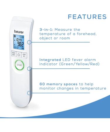 Beurer FT95 Bluetooth Non-Contact Thermometer - High Accuracy XL Display - 60 Memory Spaces - White - Buy Online on GoSupps.com