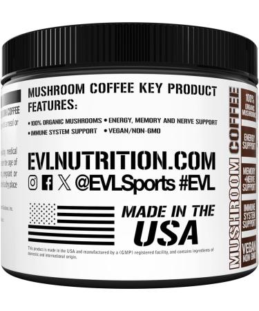 Evlution Nutrition Mushroom Coffee - Energy Nerve & Immune System Support - 100% Organic Reishi Shiitake Lions Mane & Turkey Tail Mushroom Powders - Vegan & Non-GMO - 20 Servings - Iced Coffee - Buy Online on GoSupps.com