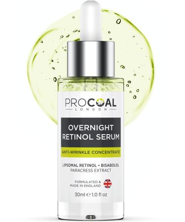 NEW Overnight Retinol Serum High Strength for Face 30ml by Procoal - 3% Retinol Complex Night Concentrate with Bisabolol & Paracress Extract Vegan Cruelty-Free Made in UK