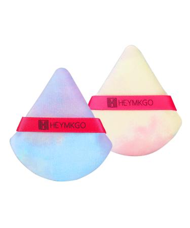 2 Pcs Powder Puff Triangle Powder Puffs for Pressed Powder Loose Powder Cosmetic Foundation Reusable Velvet Powder Puff with Strap for Wet Dry Dual-use Facial Sponges Cleansing Beauty Make-up Tools Gradient colours 2pcs