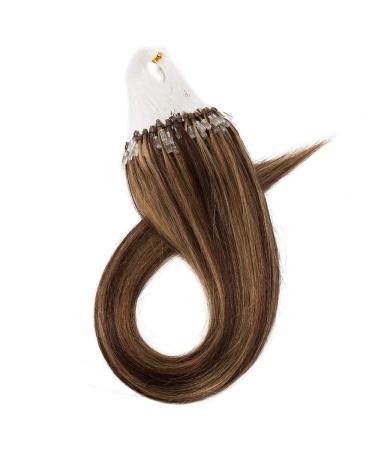 Premium Real Hair Microring Extensions - 0.5g/Strand 100 Strands Soft & Smooth - 7A Human Hair 40cm 4P27 Medium Brown & Dark Blonde - International Shipping Available - Buy Online on GoSupps.com
