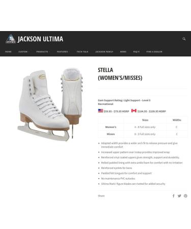 Jackson Ultima/GAM Stella/Clasicue Figure Ice Skates | White & Black | Kids - Youth 11 | Upgradable Blades | Reinforced Design - Buy Online on GoSupps.com