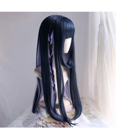 Harajuku Temperament Long Straight Lace Wig - 30 Inches 2 Tone Blue Purple with Dark Roots Heat Resistant Synthetic Fiber Air Bangs - International Shipping - Buy Online on GoSupps.com