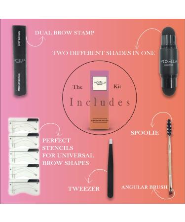 Moxella Dual Color Eyebrow Stamp Stencil Kit - 2 Shades in 1 Brow Stamp for Perfectly Arched Brows - Long Lasting & Smudge Proof - Waterproof & User-Friendly - Buy Online on GoSupps.com