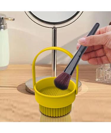 Buy Makeup Brush Cleaning Bowl | 3-in-1 Silicone Cosmetic Brush Cleaner Mat & Sponge Drying Holder - Yellow - Buy Online on GoSupps.com